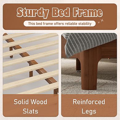 Full 100% Bamboo Platform Bed with Tall Headboard Support Slats Warm Brown