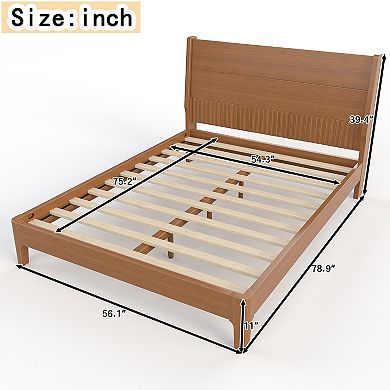Full 100% Bamboo Platform Bed with Tall Headboard Support Slats Warm Brown