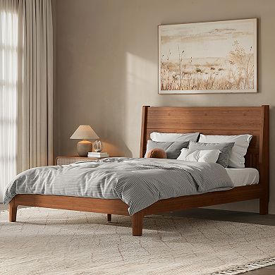 Full 100% Bamboo Platform Bed with Tall Headboard Support Slats Warm Brown