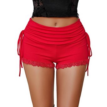 Avidlove Women Yk Side Drawstring Ruched Lace Shorts Low Rise Stretchy Casual Mini Shorts