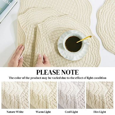 Round Quilted Placemats Set of 6 Cotton Microfiber Washable Kitchen Table Mats