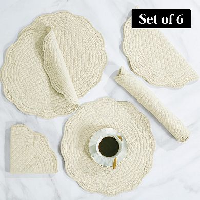 Round Quilted Placemats Set of 6 Cotton Microfiber Washable Kitchen Table Mats
