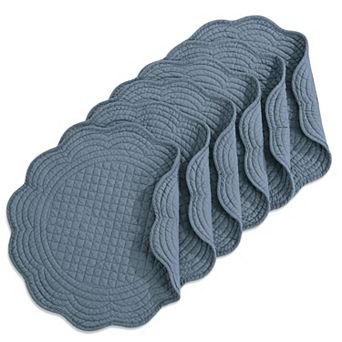 Round Quilted Placemats Set of 6 Cotton Microfiber Washable Kitchen Table Mats