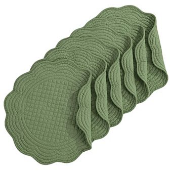 Round Quilted Placemats Set of 6 Cotton Microfiber Washable Kitchen Table Mats