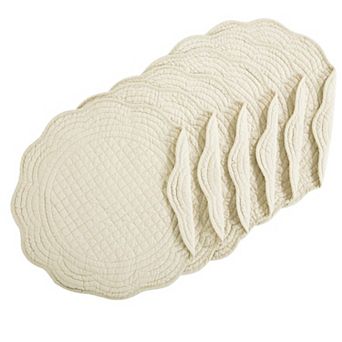 Round Quilted Placemats Set of 6 Cotton Microfiber Washable Kitchen Table Mats