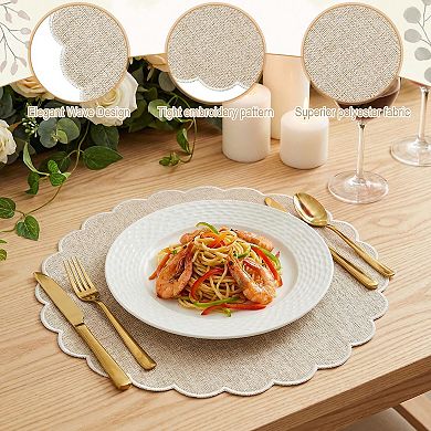 Round Scalloped Embroidery Placemats Double Layer Washable Rustic Table Mats