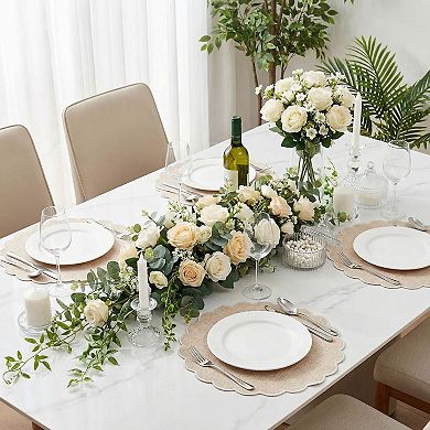 Round Scalloped Embroidery Placemats Double Layer Washable Rustic Table Mats