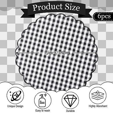 Round Scalloped Embroidery Placemats Double Layer Washable Rustic Table Mats