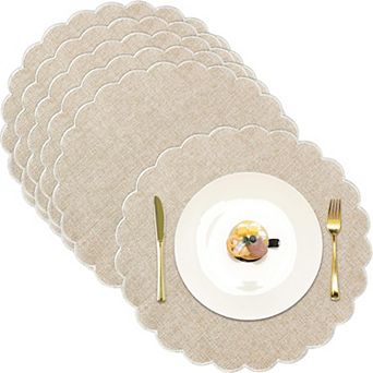 Round Scalloped Embroidery Placemats Double Layer Washable Rustic Table Mats