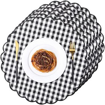 Round Scalloped Embroidery Placemats Double Layer Washable Rustic Table Mats