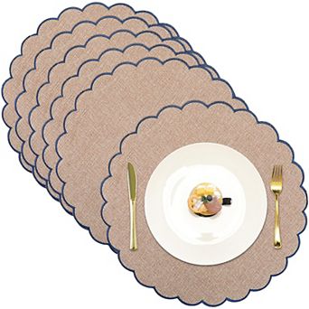 Round Scalloped Embroidery Placemats Double Layer Washable Rustic Table Mats