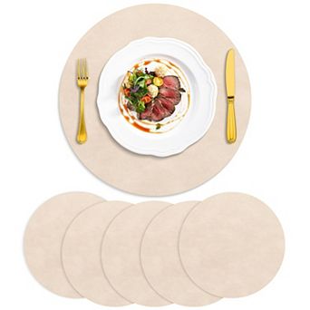 Round Faux Leather Placemats Set of 6 Heat Resistant Washable Waterproof for Dining Room