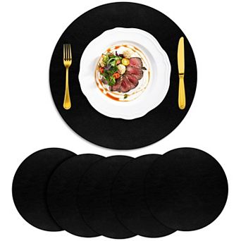 Round Faux Leather Placemats Set of 6 Heat Resistant Washable Waterproof for Dining Room