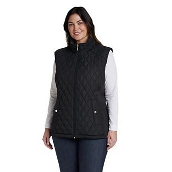 Women's Weathercast Corduroy Trim Plush Lined Quilted Vest in Regular & Plus Size