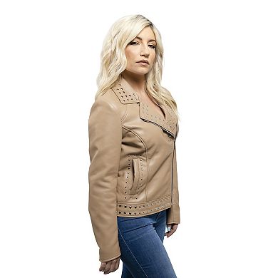Women's Whet Blu Suede-Look Crossover Jacket with Studs & Asymmetrical Zip