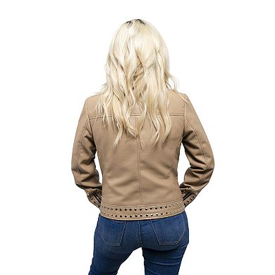 Women's Whet Blu Suede-Look Crossover Jacket with Studs & Asymmetrical Zip