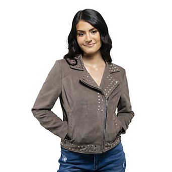Women's Whet Blu Suede-Look Crossover Jacket with Studs & Asymmetrical Zip