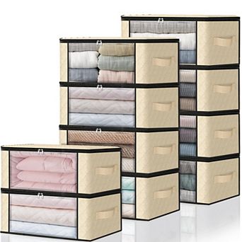 10 Pack Foldable Clothes Storage Bags With Clear Window Sturdy Handles