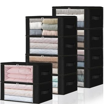 10 Pack Foldable Clothes Storage Bags With Clear Window Sturdy Handles