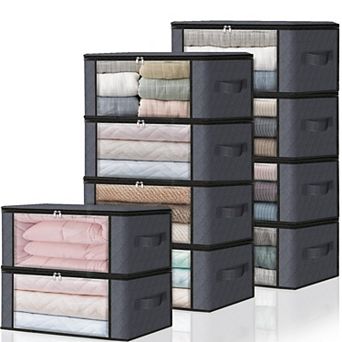 10 Pack Foldable Clothes Storage Bags With Clear Window Sturdy Handles