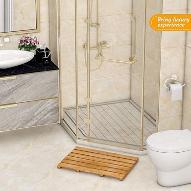 Wooden Non Slip Waterproof Bathroom Mat Easy Clean Versatile Home Decor