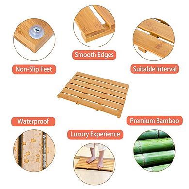 Wooden Non Slip Waterproof Bathroom Mat Easy Clean Versatile Home Decor