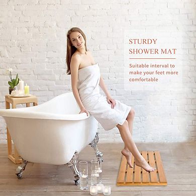 Wooden Non Slip Waterproof Bathroom Mat Easy Clean Versatile Home Decor
