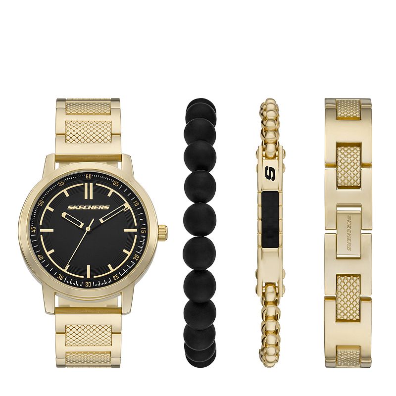 Skechers® Men's Metal Bracelet Watch & 3 Bracelets 4-Piece Gift Set,