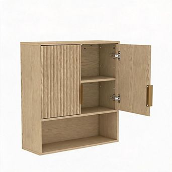 Wall Mounted Cabinet with Fluted Doors, Small Bathroom Storage Cabinet, MDF Wall Cabinet