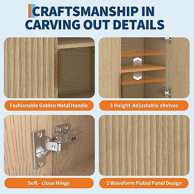 Wall Mounted Cabinet with Fluted Doors, Small Bathroom Storage Cabinet, MDF Wall Cabinet