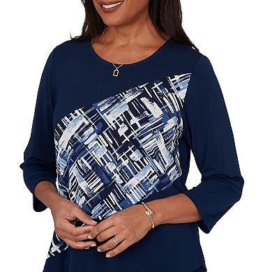 Petite Alfred Dunner Etched Plaid Diagonal Puff Printed Top