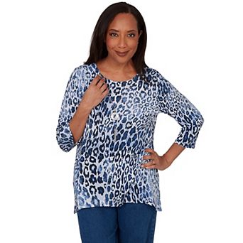 Petite Alfred Dunner Animal Puff Printed Top with Necklace