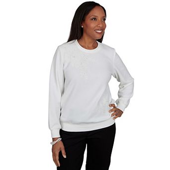 Petite Alfred Dunner Floral Embroidered Sweatshirt Top