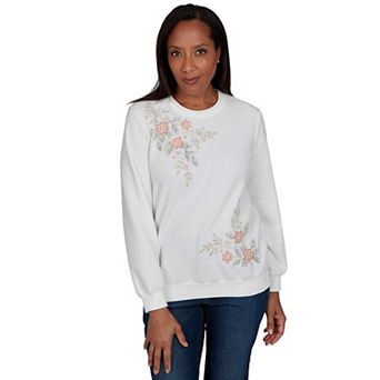 Petite Alfred Dunner Floral Embroidered Sweatshirt Top