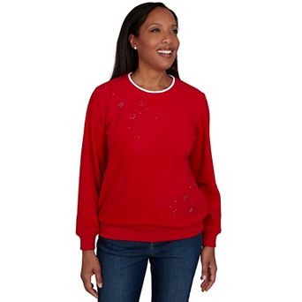 Petite Alfred Dunner Floral Embroidered Sweatshirt Top