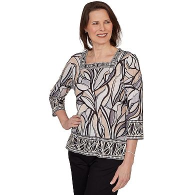 Petite Alfred Dunner Stained Glass Border Trim Top