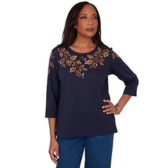 Petite Alfred Dunner Autumn Embroidered Knit Top