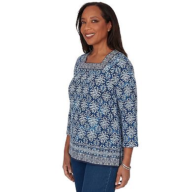 Petite Alfred Dunner Batik Tile Square Neck Top