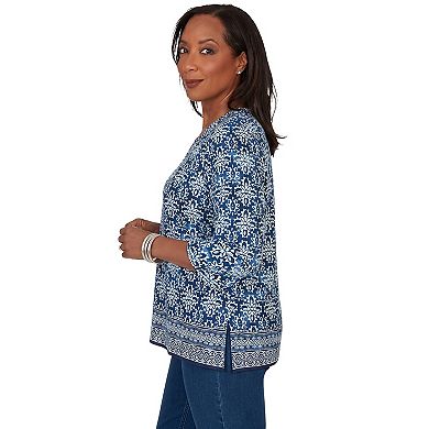 Petite Alfred Dunner Batik Tile Square Neck Top
