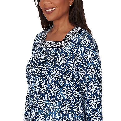 Petite Alfred Dunner Batik Tile Square Neck Top
