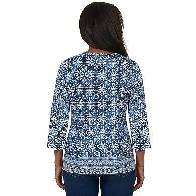 Petite Alfred Dunner Batik Tile Square Neck Top