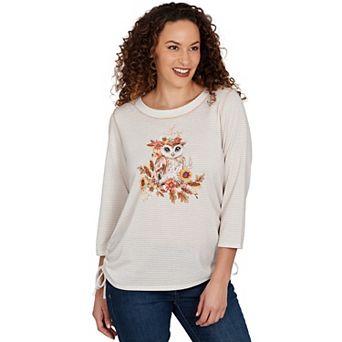 Petite Alfred Dunner Autumn Owl Knit Top
