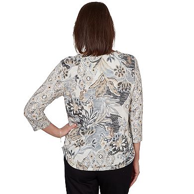 Petite Alfred Dunner Geo Leaf Patchwork Knit Top