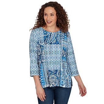 Petite Alfred Dunner Medallion Patchwork Knit Top