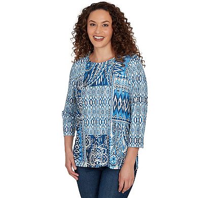 Petite Alfred Dunner Medallion Patchwork Knit Top