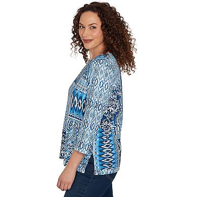 Petite Alfred Dunner Medallion Patchwork Knit Top