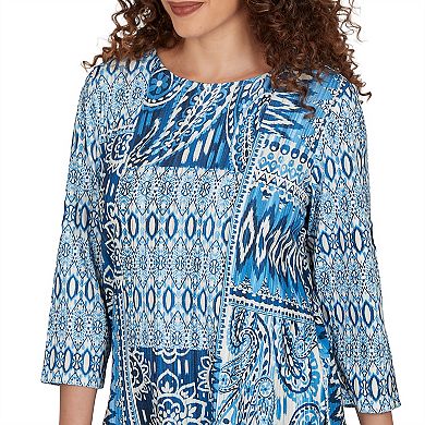 Petite Alfred Dunner Medallion Patchwork Knit Top