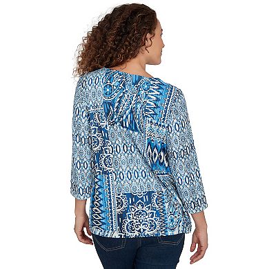 Petite Alfred Dunner Medallion Patchwork Knit Top