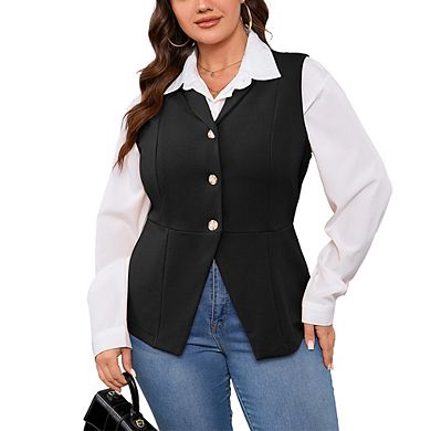 Women's Single Breasted Sleeveless Suit Vest Lapel Waistcoat for Office