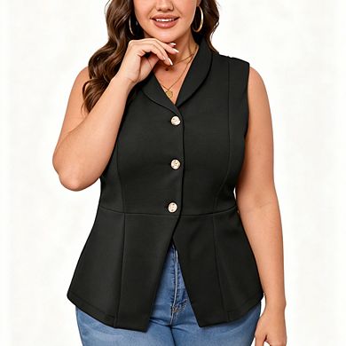 Women's Single Breasted Sleeveless Suit Vest Lapel Waistcoat for Office